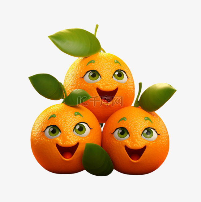 简约新鲜橙子元素立体免抠图案