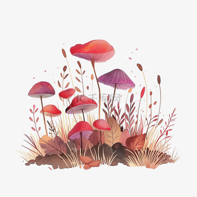 植物春天蘑菇手绘插画免抠元素