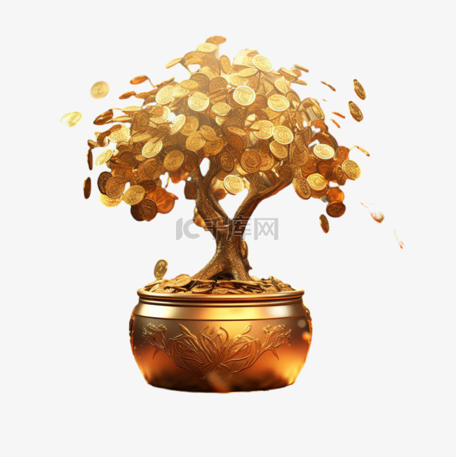 装饰金色树叶元素立体免抠图案