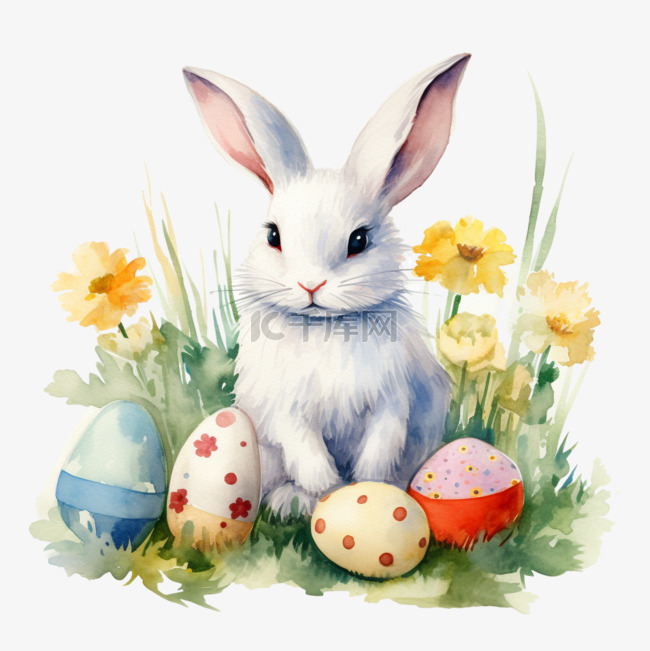 绘画兔子彩蛋元素立体免抠图案