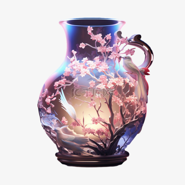 特色琉璃花瓶元素立体免抠图案