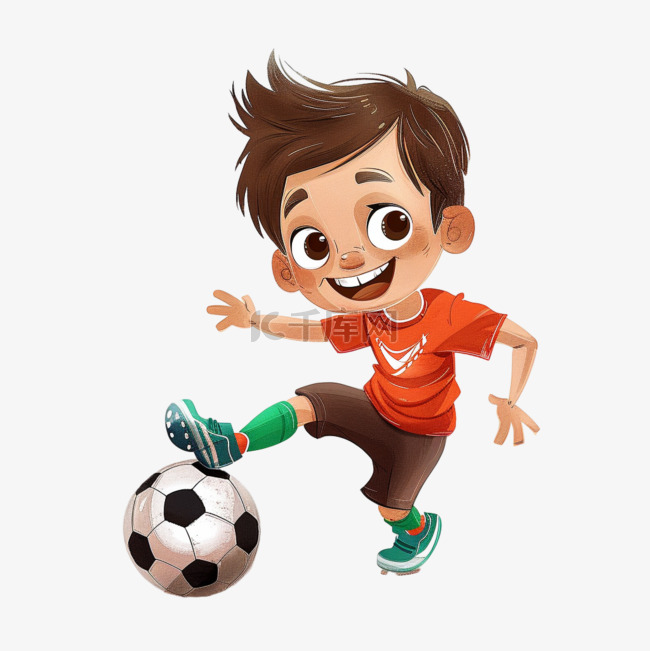 可爱男孩踢足球元素卡通手绘