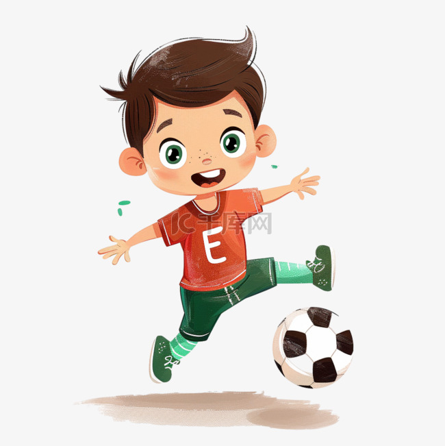 可爱男孩卡通踢足球手绘元素