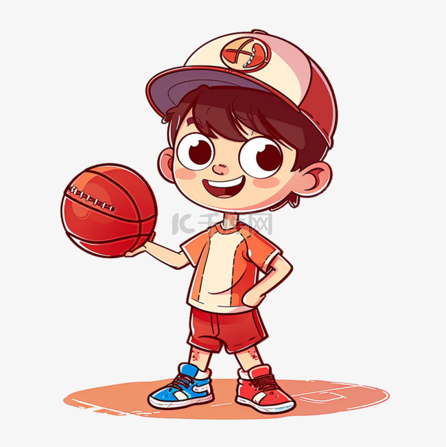 可爱男孩拿着篮球卡通手绘元素