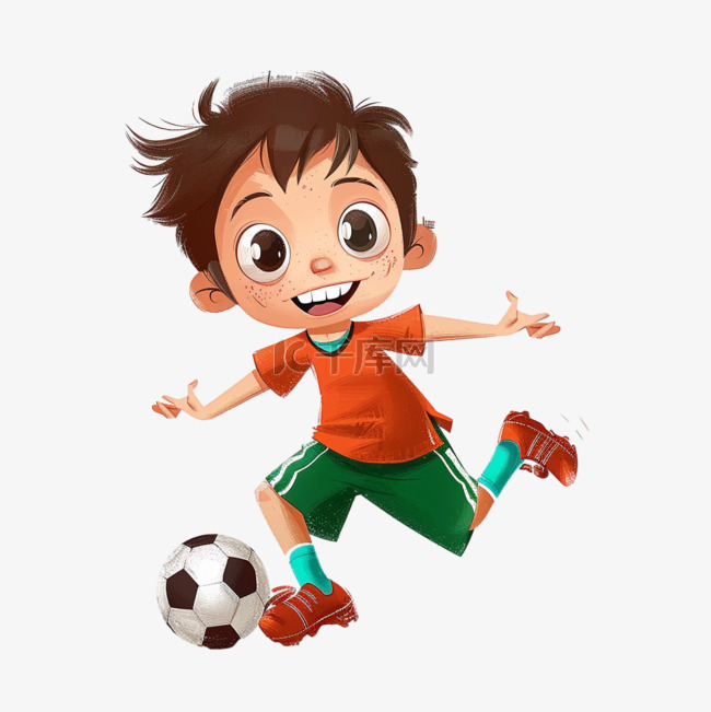 可爱男孩踢足球手绘元素卡通