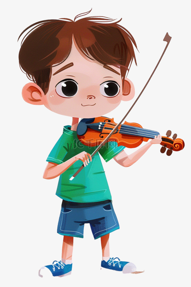手绘元素可爱男孩拉着小提琴卡通