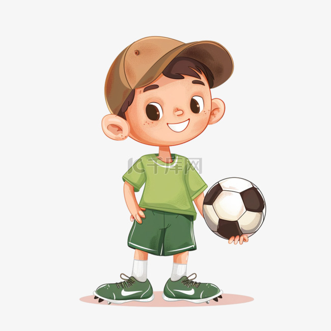 可爱男孩足球元素卡通手绘免抠