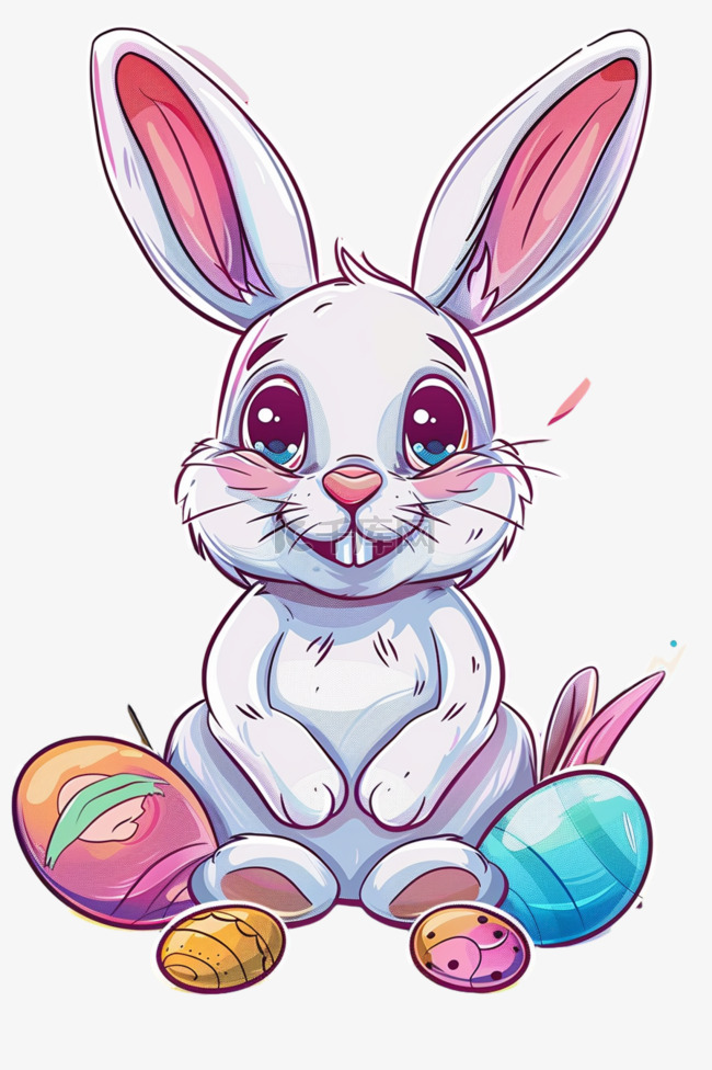 可爱手绘兔子彩色描边卡通元素