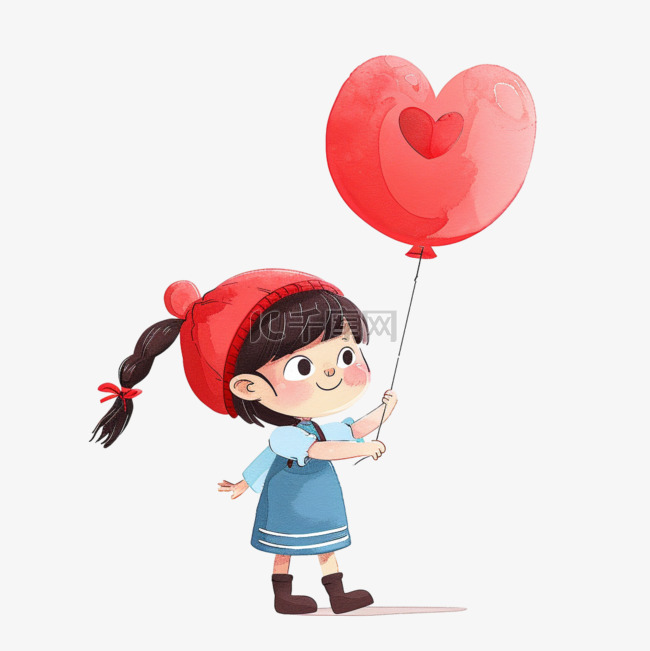 可爱女孩气球卡通元素手绘