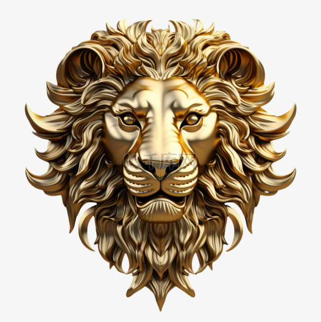 造型黄金狮头元素立体免抠图案