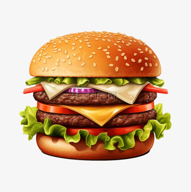 数字艺术汉堡包食物元素立体免抠
