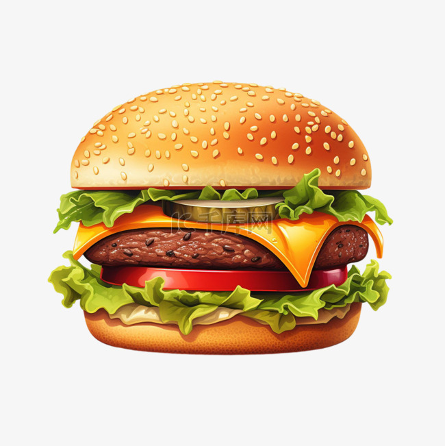 几何汉堡包食物元素立体免抠图案