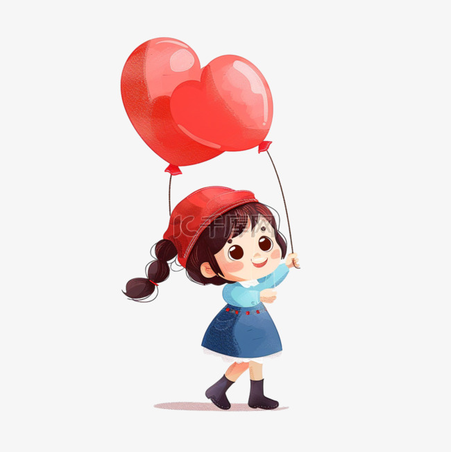 手绘元素可爱女孩气球卡通