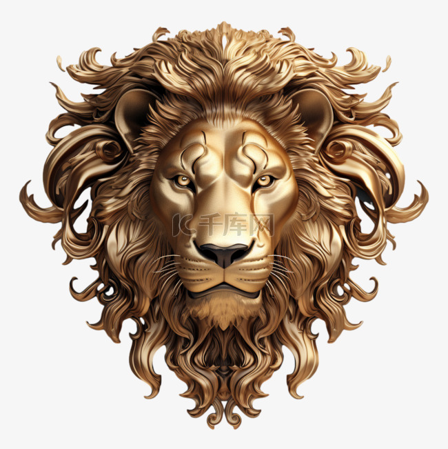 艺术黄金狮头元素立体免抠图案