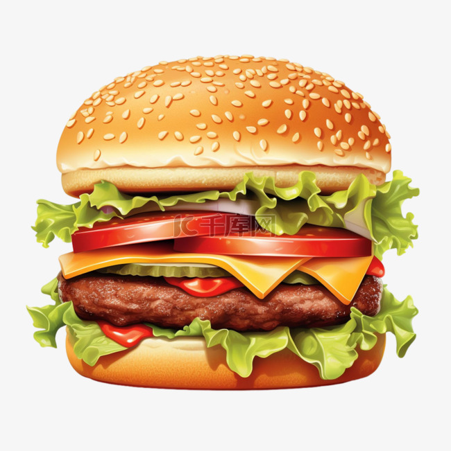 建模汉堡包食物元素立体免抠图案
