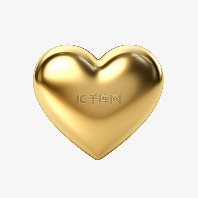 3d金色爱心元素立体免抠图案