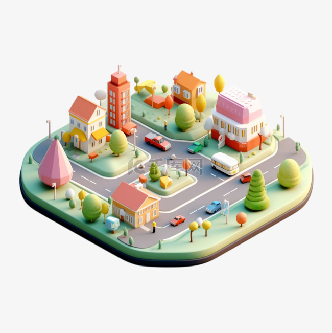 纹理城镇模型元素立体免抠图案