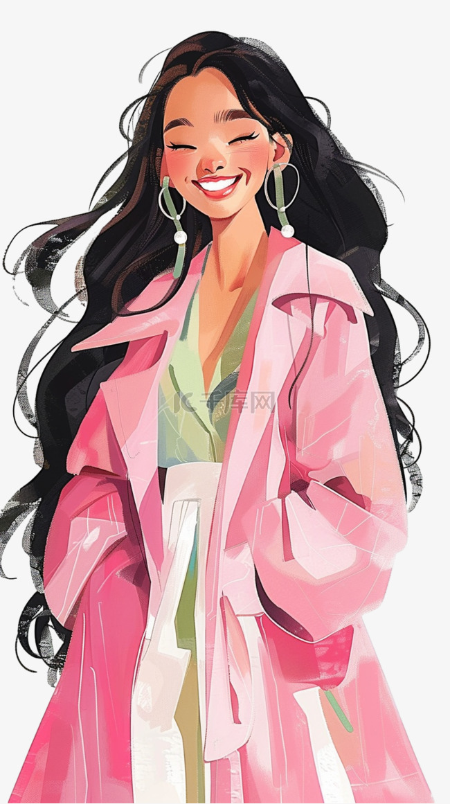 妇女节时尚女性开心手绘免抠元素