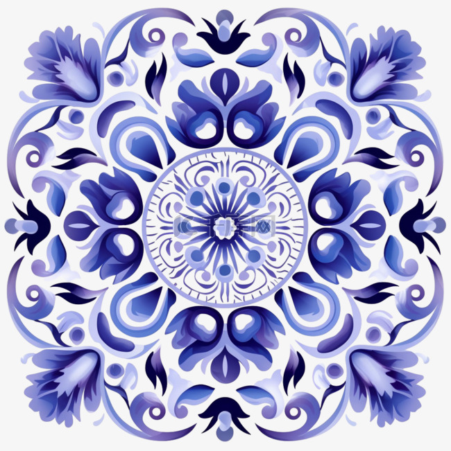 矢量蓝色花纹元素立体免抠图案