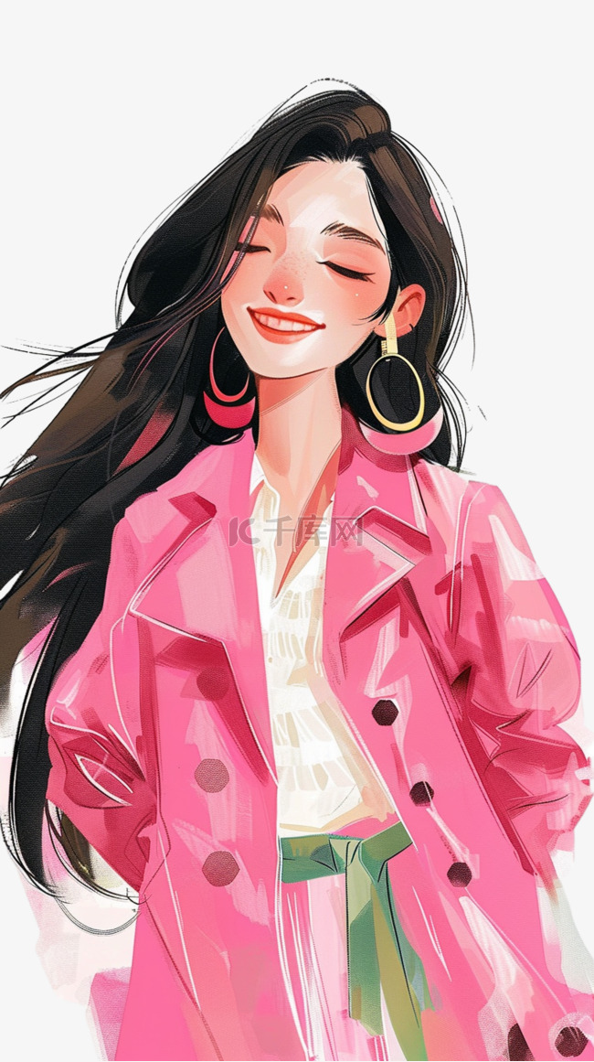 妇女节手绘免抠时尚女性开心元素
