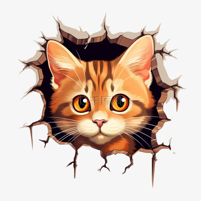 数字艺术破壁猫咪元素立体免抠图