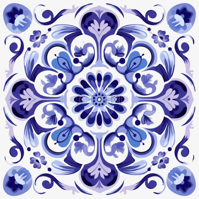 纹理蓝色花纹元素立体免抠图案