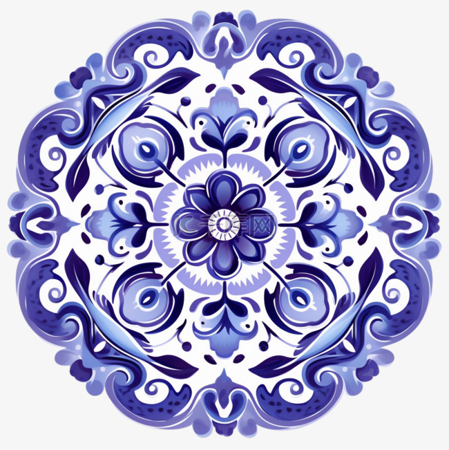 造型蓝色花纹元素立体免抠图案