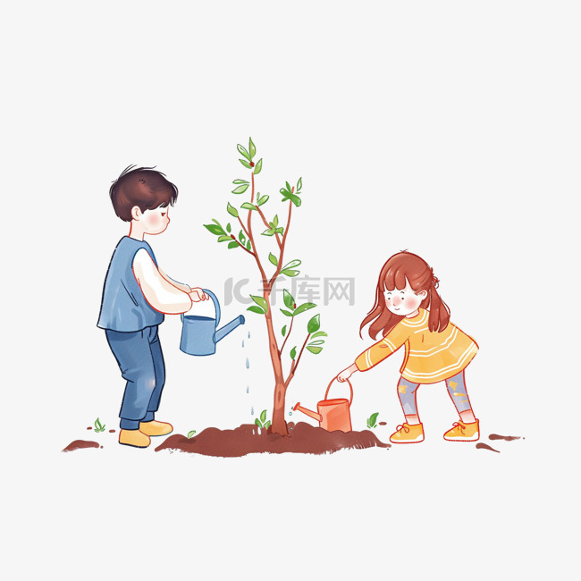 孩子植树植树节简约手绘元素