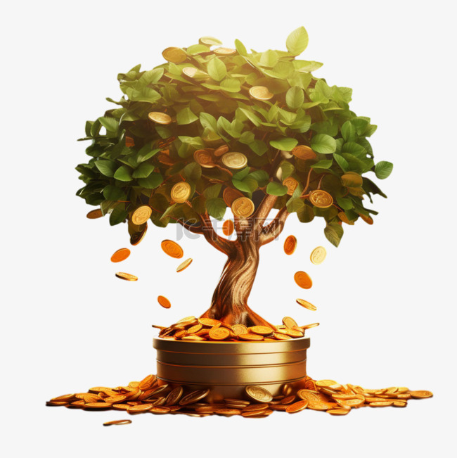 发财树摇钱树元素立体免抠图案图