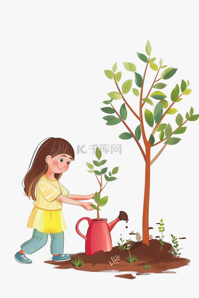 植树节手绘可爱孩子植树卡通元素