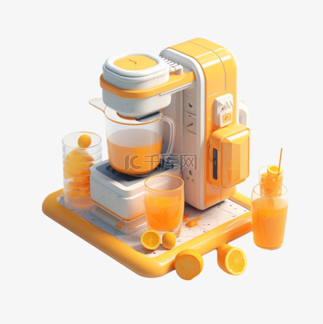 橙子榨汁机元素立体免抠图案特色