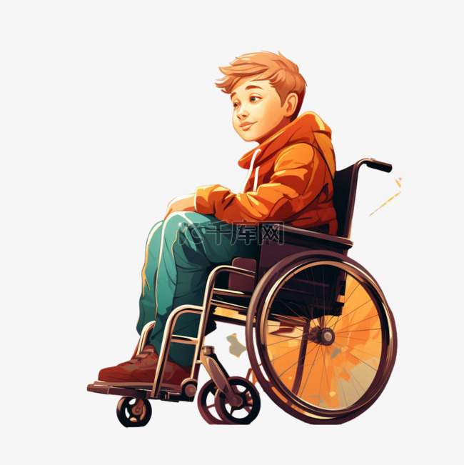轮椅男孩元素立体免抠图案几何