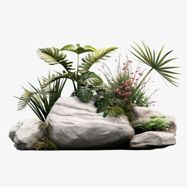 植物石块元素立体免抠图案创意