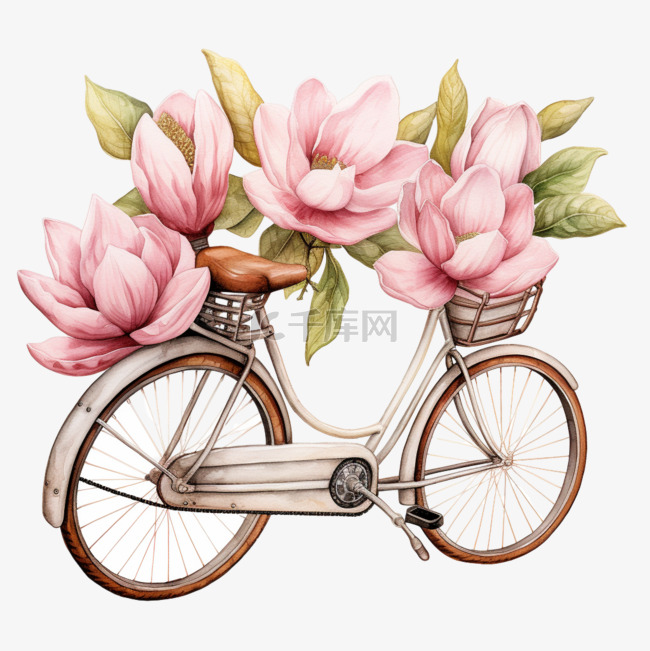 鲜花单车元素立体免抠图案几何