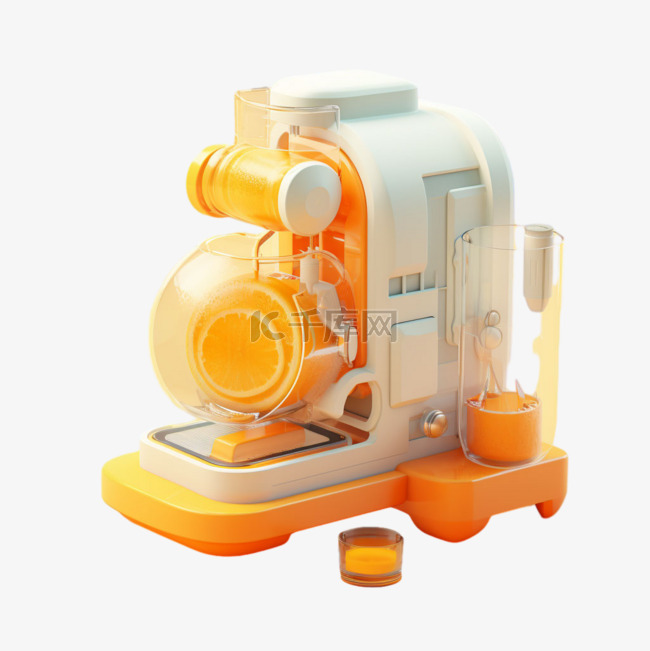 橙子榨汁机元素立体免抠图案绘画