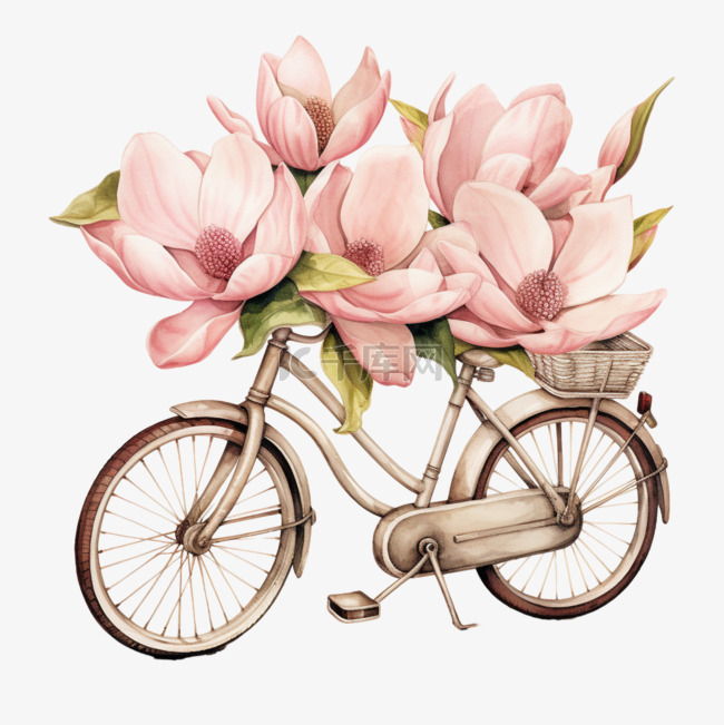 鲜花单车元素立体免抠图案