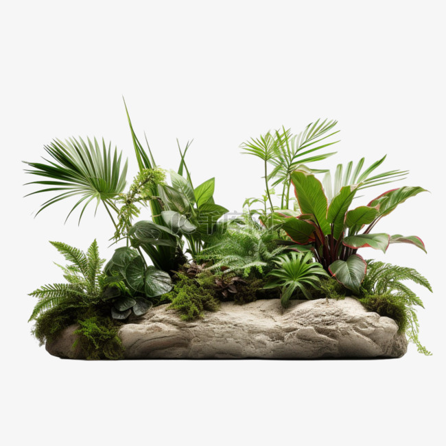 植物石块元素立体免抠图案装饰