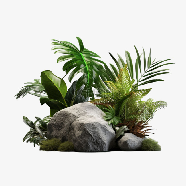 植物石块元素立体免抠图案素材