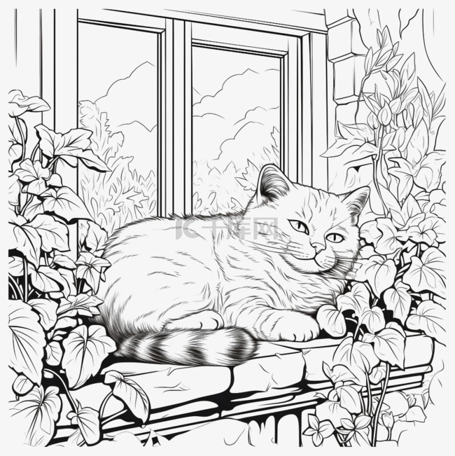 阳台小猫元素立体免抠图案AICG