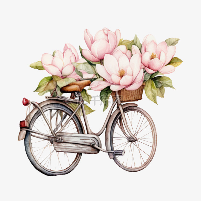 鲜花单车元素立体免抠图案特色