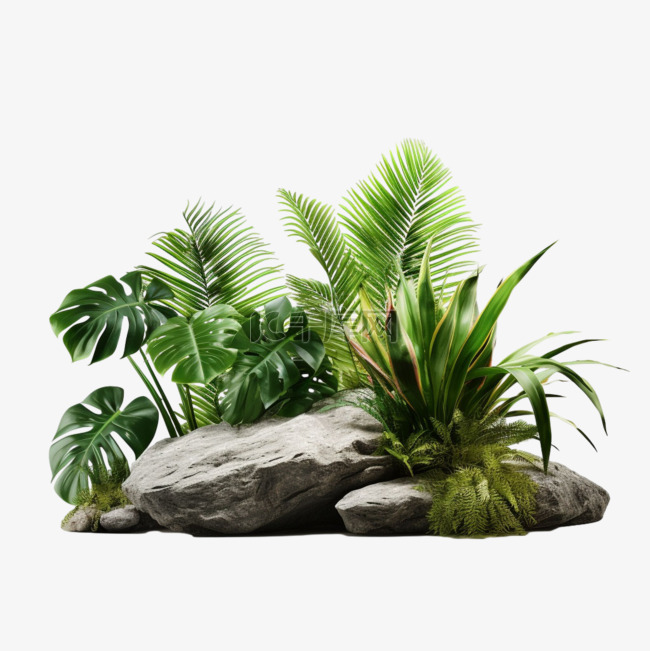 植物石块元素立体免抠图案3d
