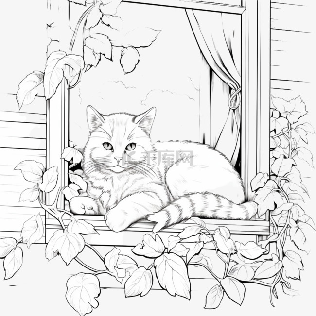 阳台小猫元素立体免抠图案ai绘画