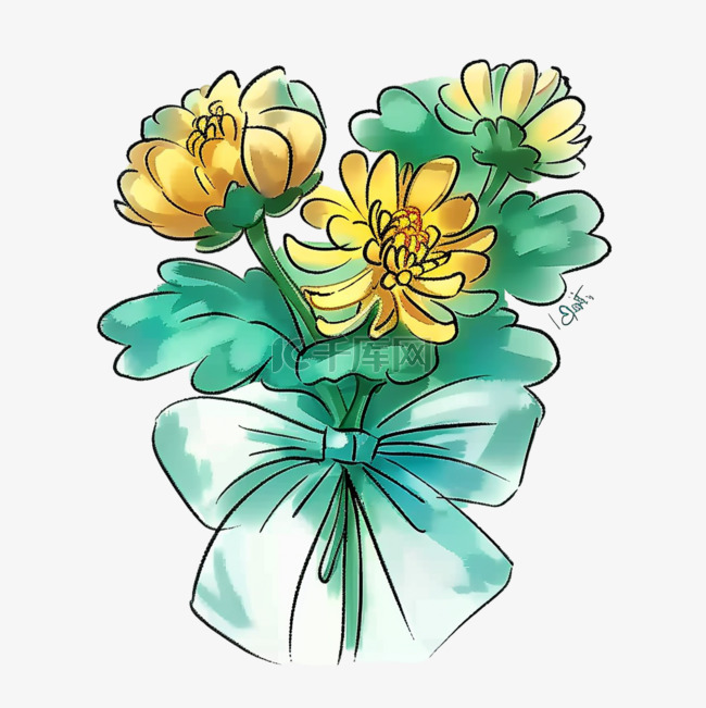 清明节菊花素材手绘风格
