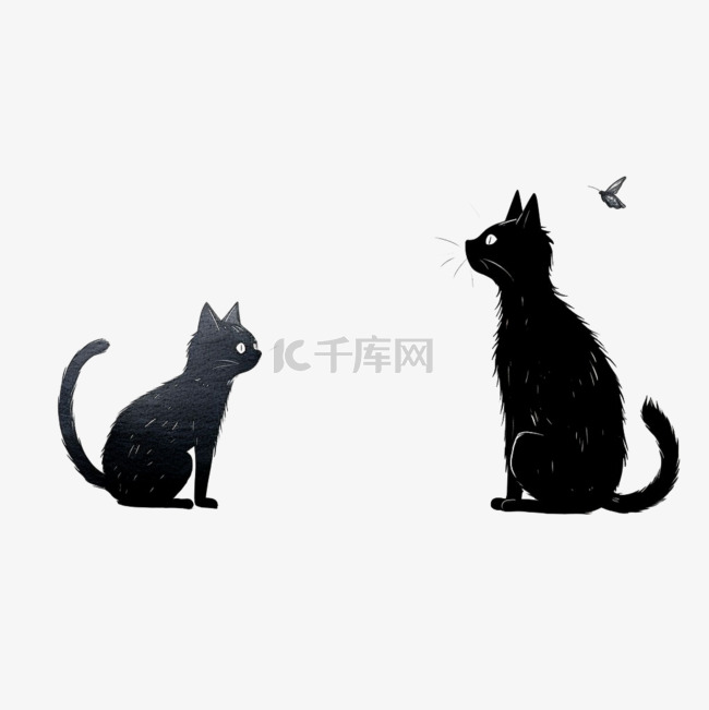 纹理黑白小猫元素立体免抠图案