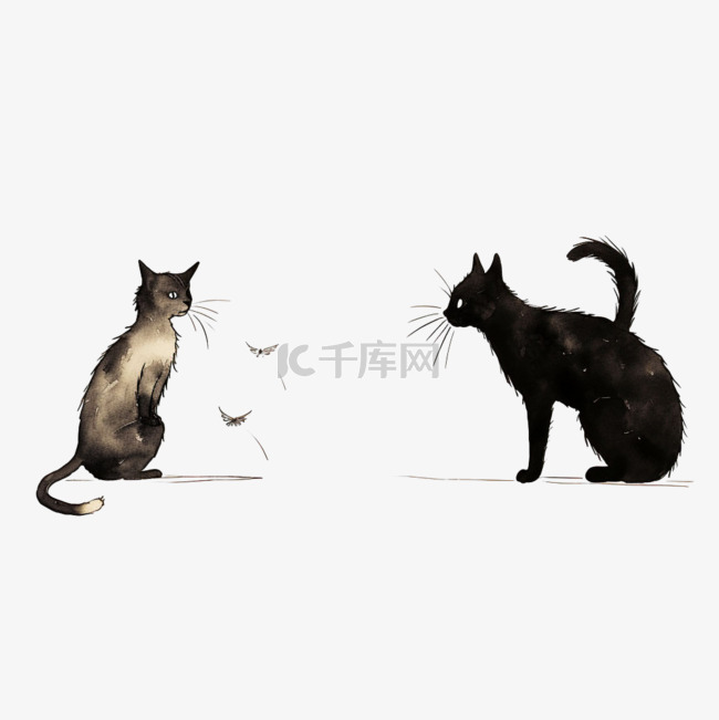 特色黑白小猫元素立体免抠图案