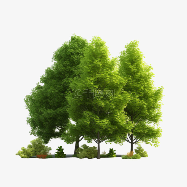造型茂密树木元素立体免抠图案