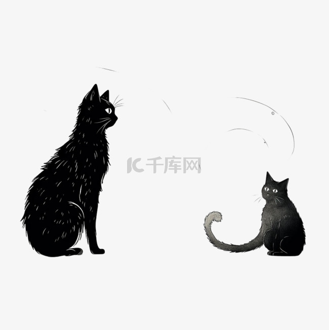 绘画黑白小猫元素立体免抠图案