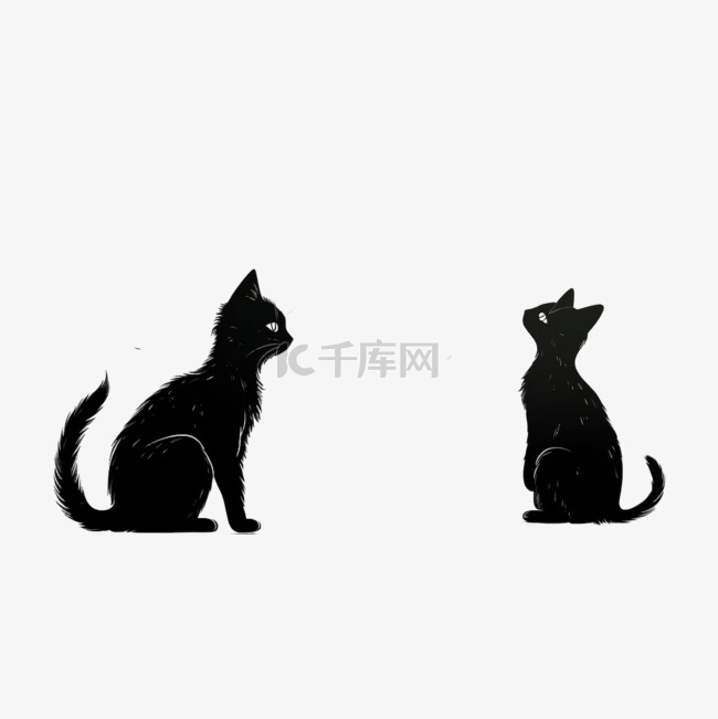 简单黑白小猫元素立体免抠图案
