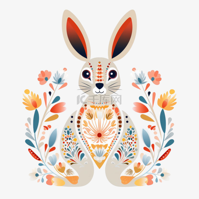 装饰纹兔子元素立体免抠图案