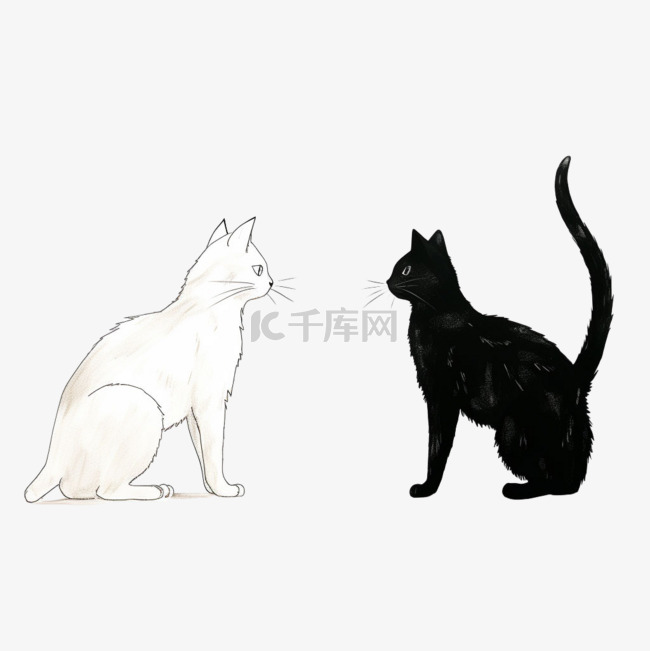 素材黑白小猫元素立体免抠图案